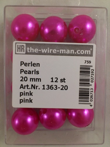 Parels pink 20 mm. 12 st